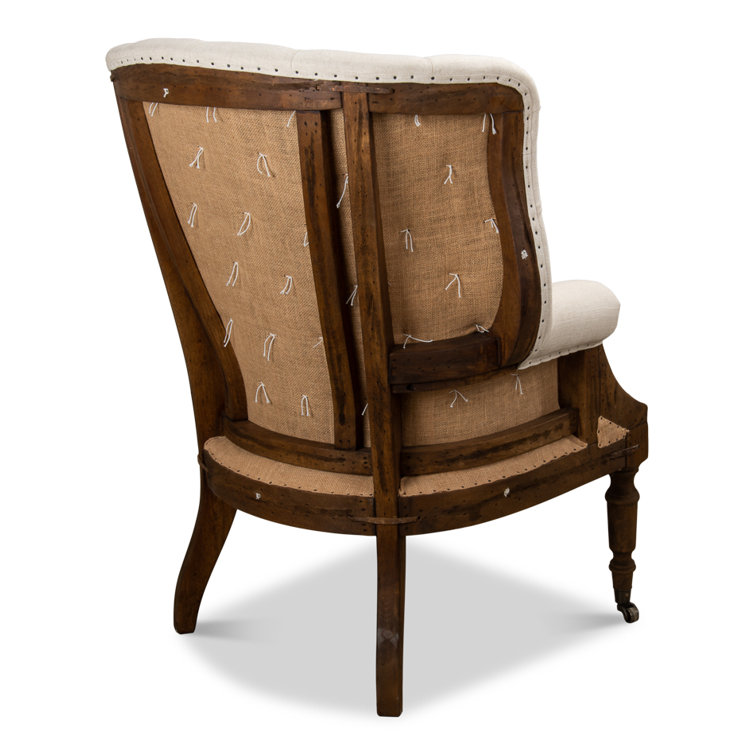 White Tufted Deconstructed Wood Armchair