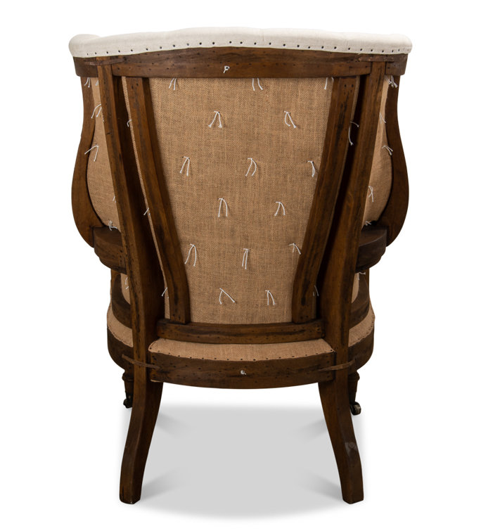 White Tufted Deconstructed Wood Armchair