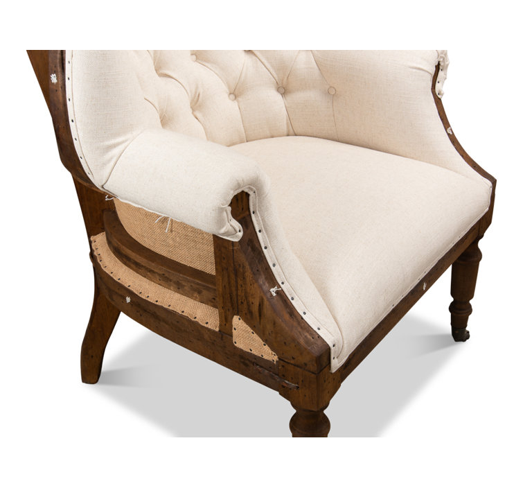 White Tufted Deconstructed Wood Armchair
