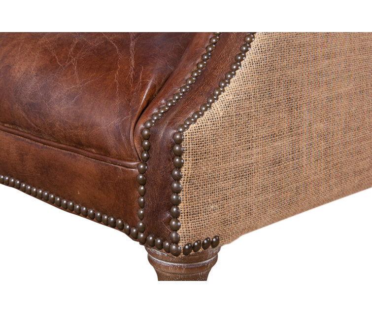 Vintage Cigar Brown Leather Tufted Arm Chair with Wood Legs