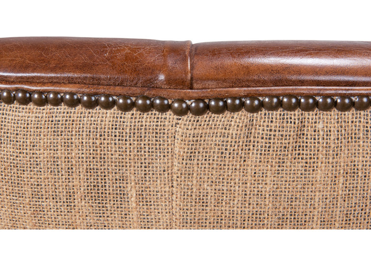 Vintage Cigar Brown Leather Tufted Arm Chair with Wood Legs
