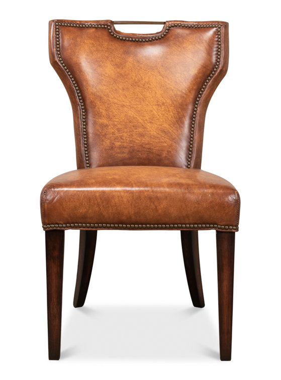 Broderick Traditional Brown Leather Upholstered Side Chair