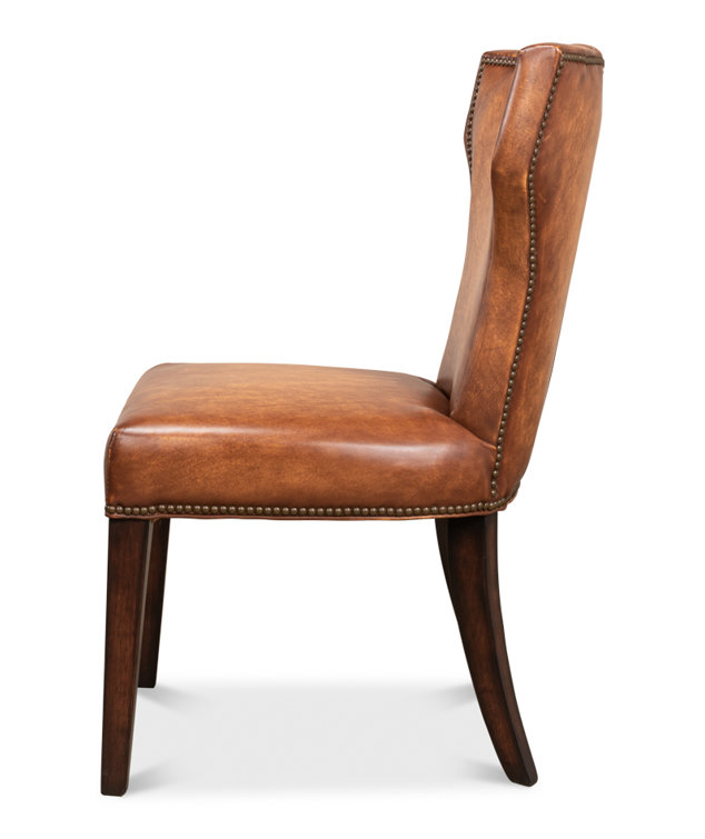 Broderick Traditional Brown Leather Upholstered Side Chair