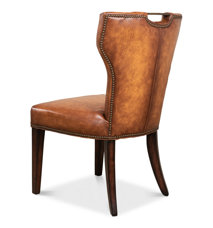 Broderick Traditional Brown Leather Upholstered Side Chair