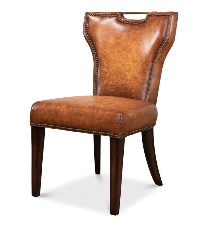 Broderick Traditional Brown Leather Upholstered Side Chair