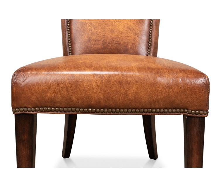 Broderick Traditional Brown Leather Upholstered Side Chair