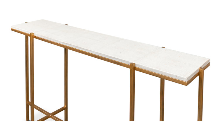 Osprey White Shagreen Console Table with Metal Frame