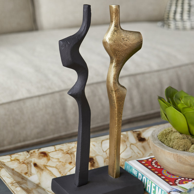 Antique Brass and Matte Black Metal Abstract Sculpture