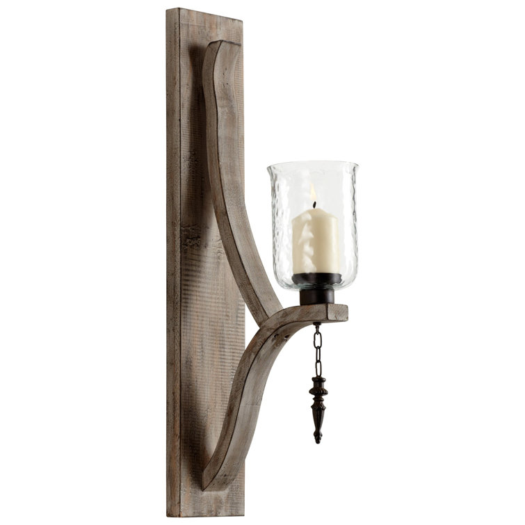 Washed Oak Contemporary Wall Candle Holder, 25" High