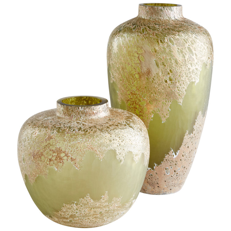 Green Handblown Glass Decorative Table Vase