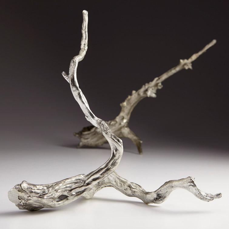 Contemporary Silver Leaf Resin Decorative Branch Sculpture