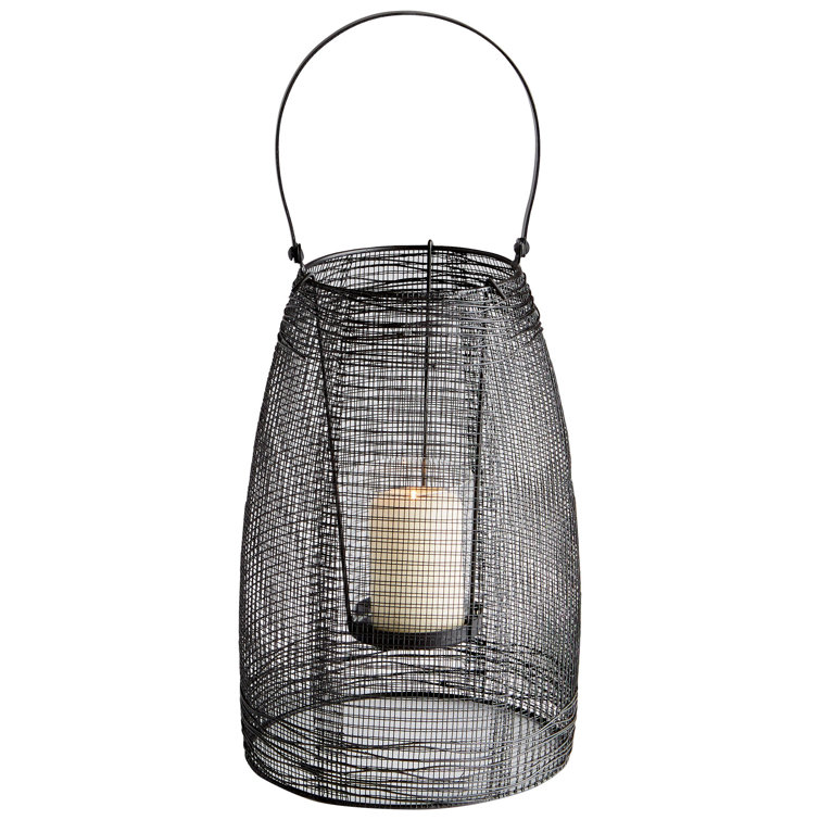 Modern Graphite Iron and Glass 19" Candle Lantern