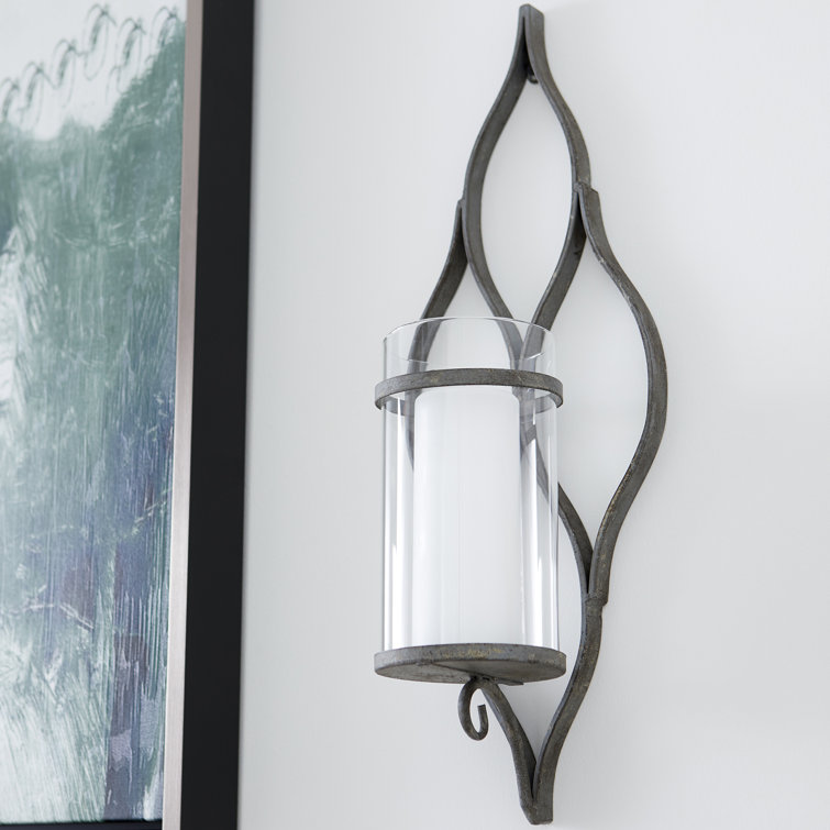 Cordoba Gray Iron Wall Candleholder with Glass Shade