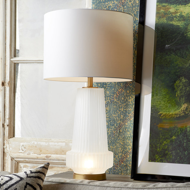 Mila Aged Brass 2-Light Table Lamp with White Shade