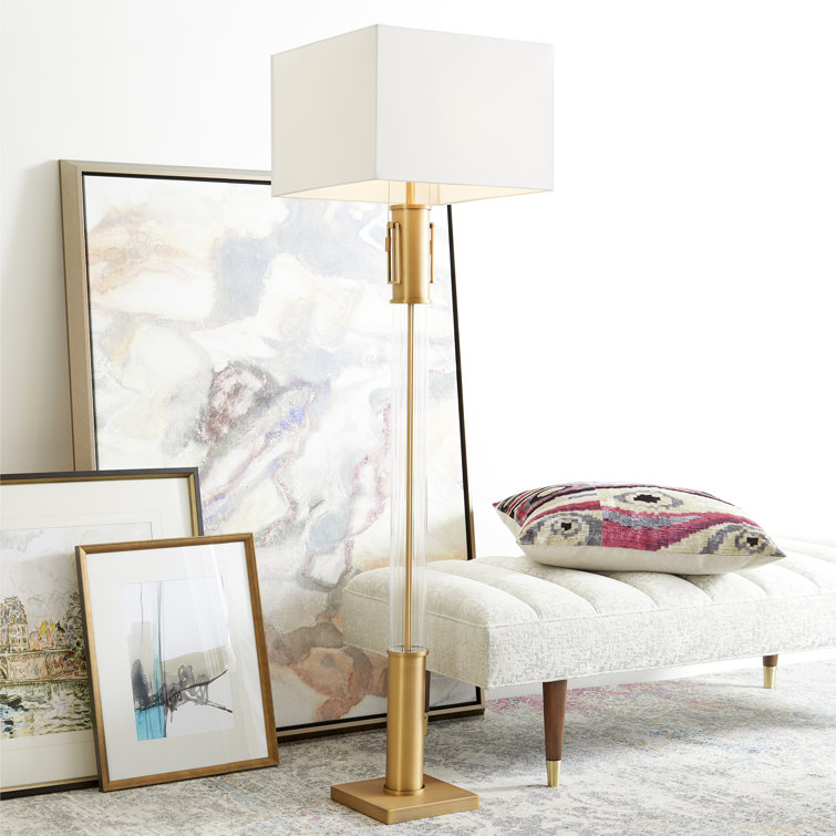 Aged Brass and Linen Shade Floor Lamp