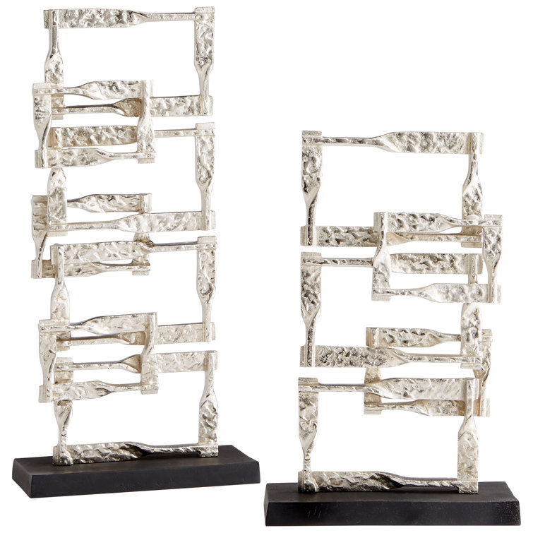 Akira Abstract Aluminum Sculpture in Matte Black and Nickel