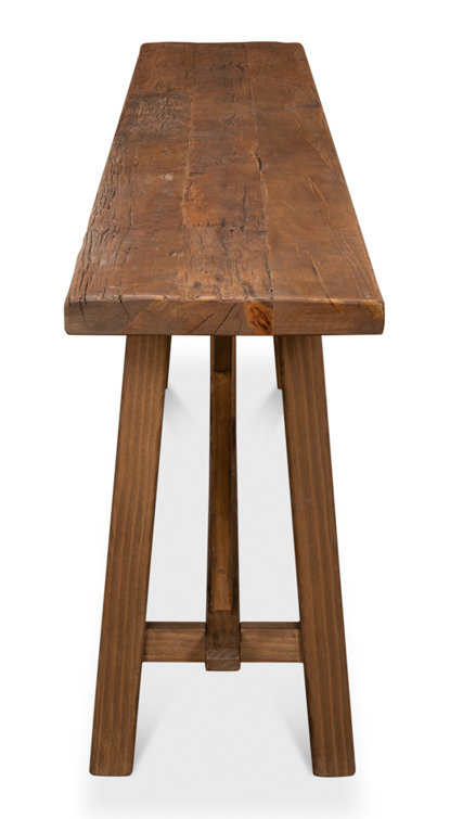Transitional Berlin 93'' Brown Wood Metal Glass Console Table with Storage