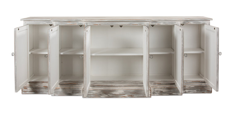 Distressed Farmhouse 80'' Gray Solid Wood Waterfall Sideboard