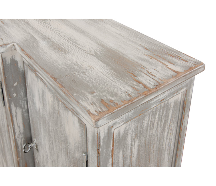 Distressed Farmhouse 80'' Gray Solid Wood Waterfall Sideboard