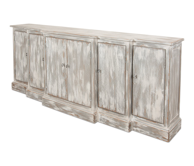 Distressed Farmhouse 80'' Gray Solid Wood Waterfall Sideboard