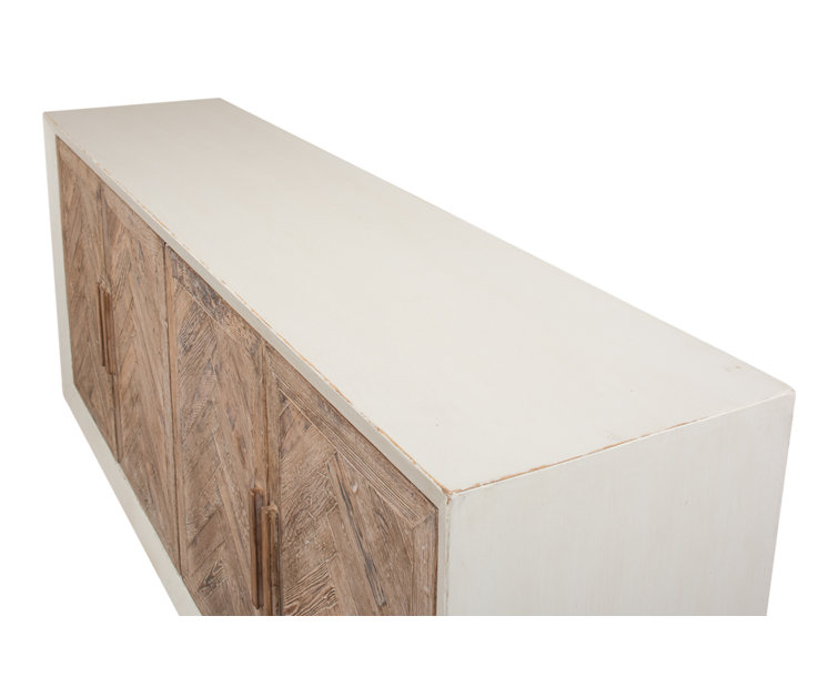 Antique White and Natural Pine 4-Door Buffet Sideboard