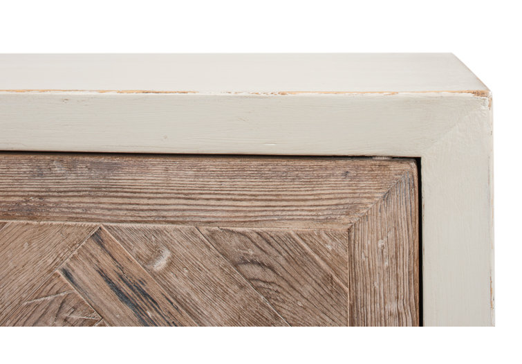 Antique White and Natural Pine 4-Door Buffet Sideboard
