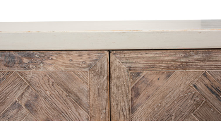 Antique White and Natural Pine 4-Door Buffet Sideboard