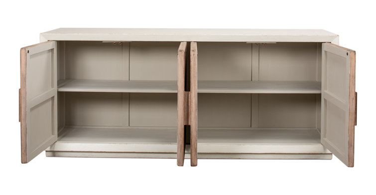 Antique White and Natural Pine 4-Door Buffet Sideboard