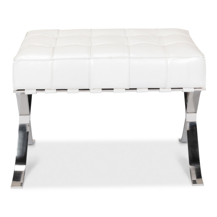 Catalunya White Leather Bench with Stainless Steel Legs