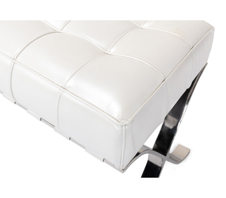 Catalunya White Leather Bench with Stainless Steel Legs
