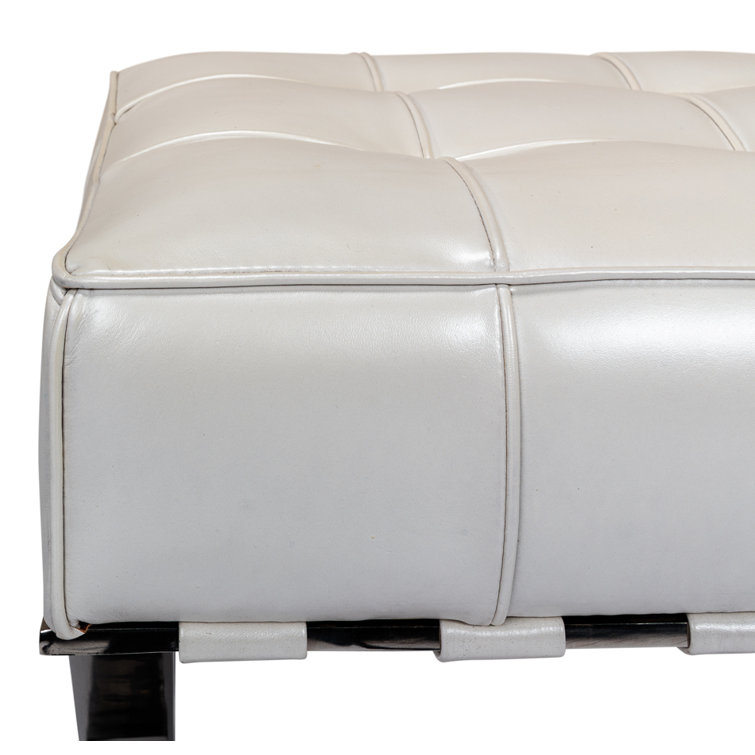 Catalunya White Leather Bench with Stainless Steel Legs