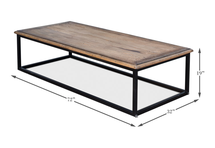 Traditional Elmwood 72'' Coffee Table with Metal Frame and Storage