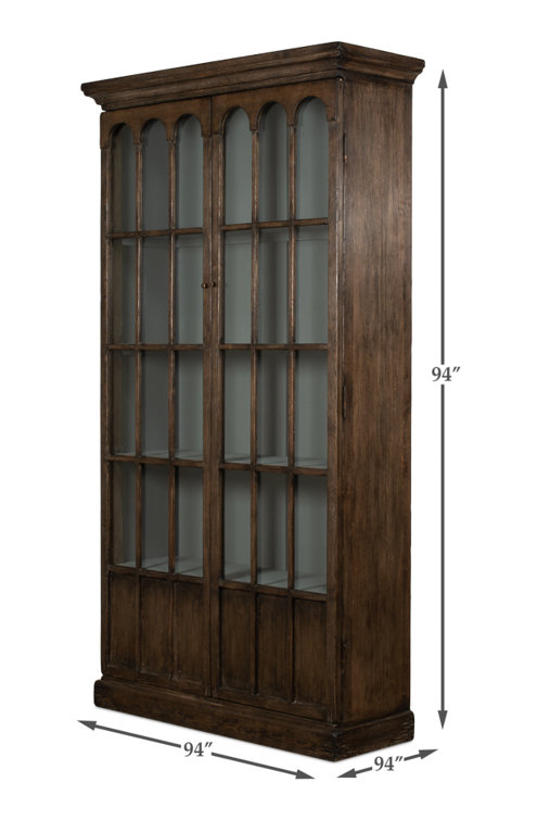 Refined Arches 50'' Traditional Brown Wood Bookcase with Doors