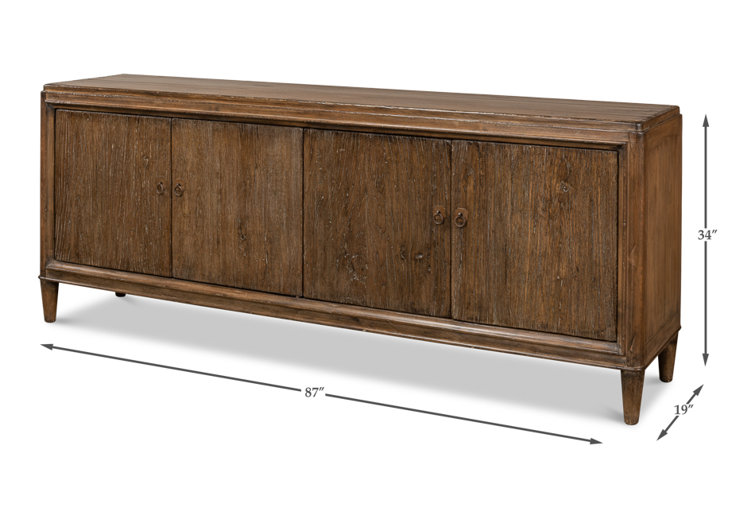 Deco 87'' Brown Solid Wood Sideboard with Mirrored Details