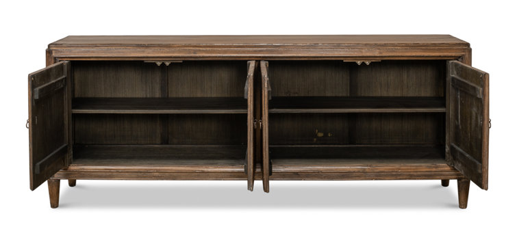 Deco 87'' Brown Solid Wood Sideboard with Mirrored Details