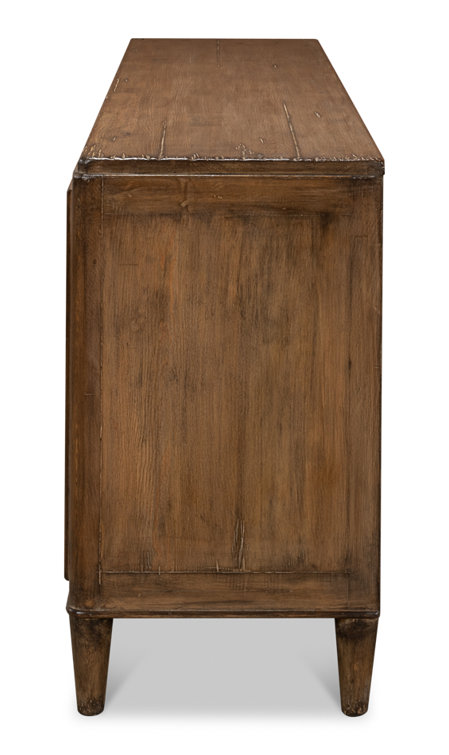 Deco 87'' Brown Solid Wood Sideboard with Mirrored Details