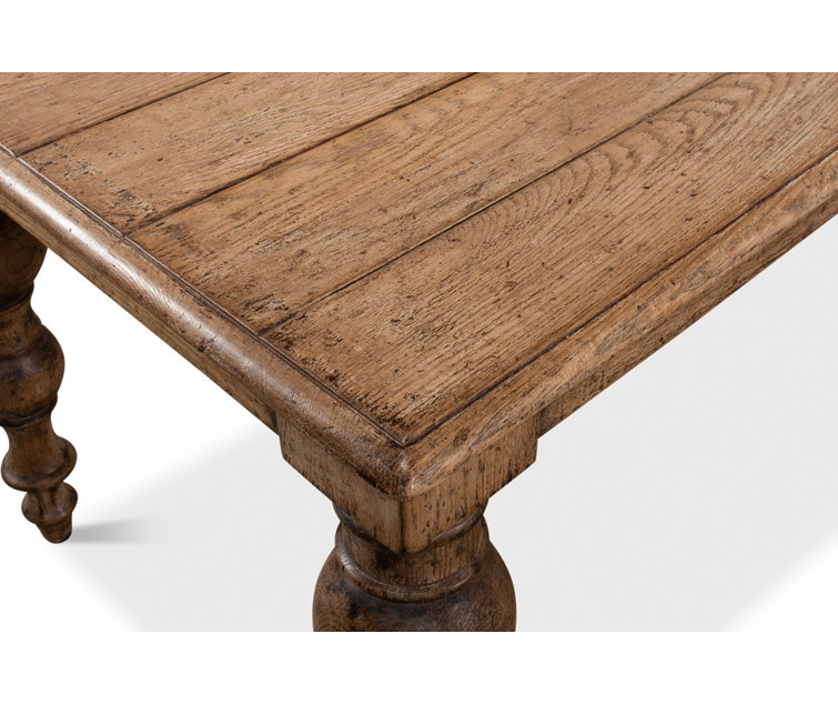 Rustic Oak Solid Wood Dining Table with Turned Legs