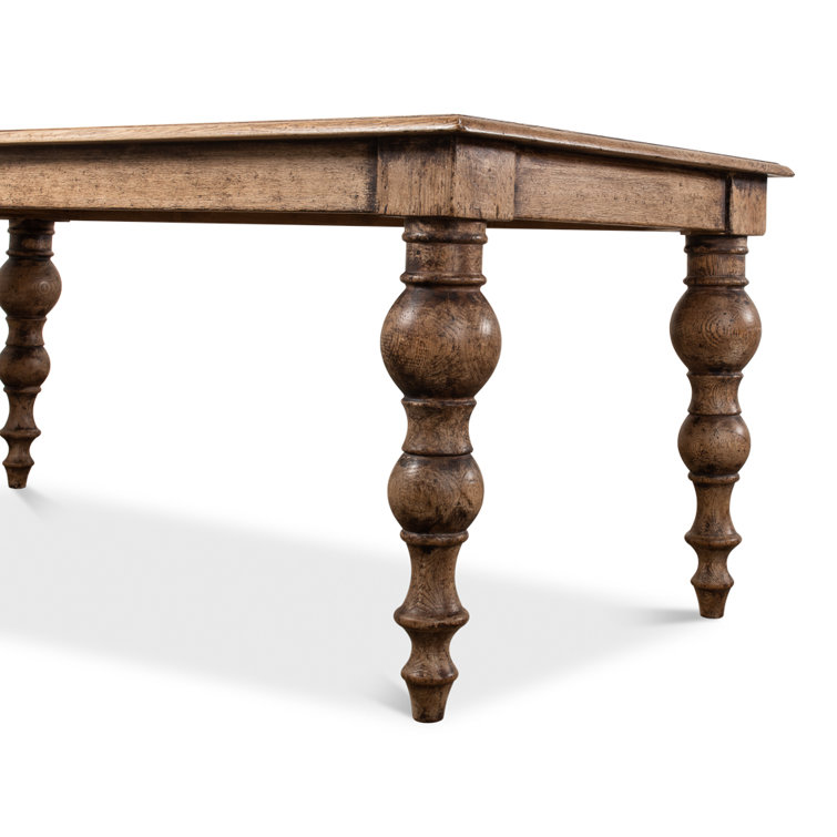 Rustic Oak Solid Wood Dining Table with Turned Legs
