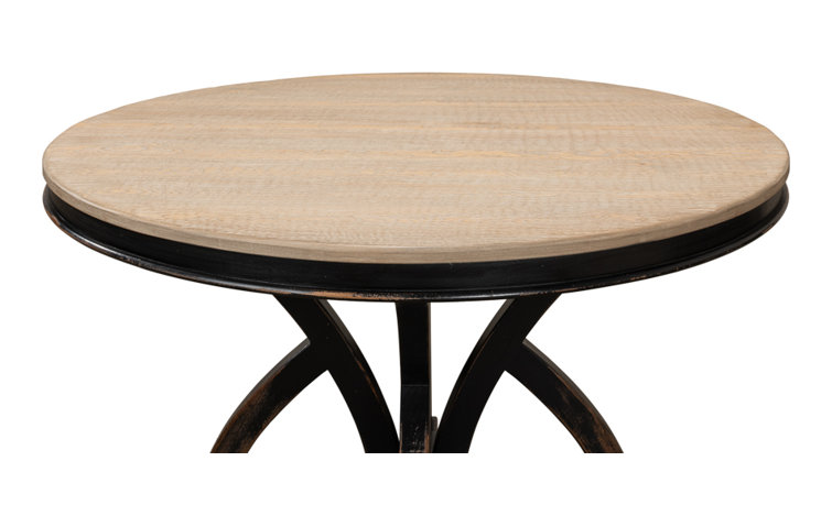 Bleached Pine and Black Round Farmhouse Pedestal Dining Table