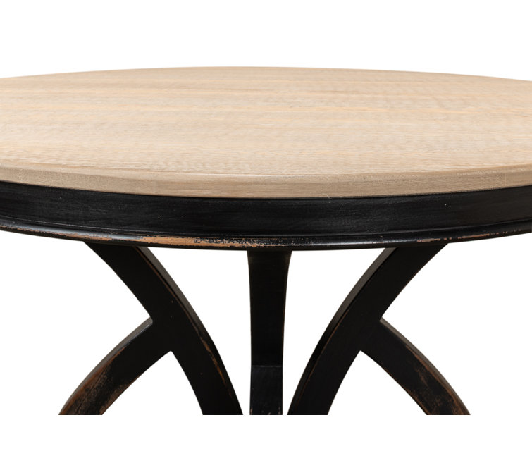 Bleached Pine and Black Round Farmhouse Pedestal Dining Table