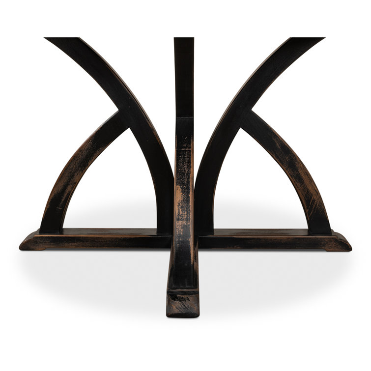 Bleached Pine and Black Round Farmhouse Pedestal Dining Table