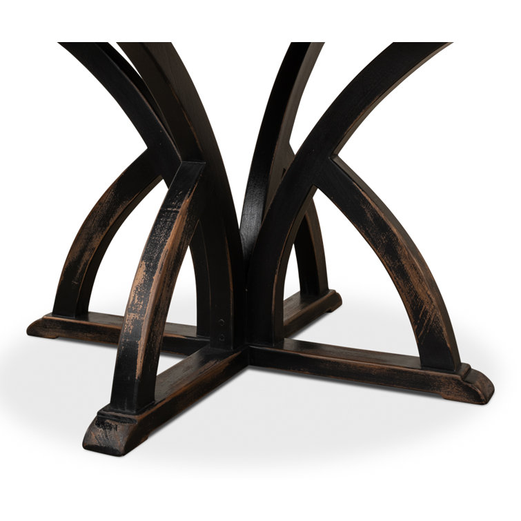 Bleached Pine and Black Round Farmhouse Pedestal Dining Table