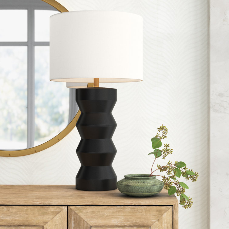 Carlin 26.5" Matte Black Ribbed Ceramic Table Lamp with Voice Control