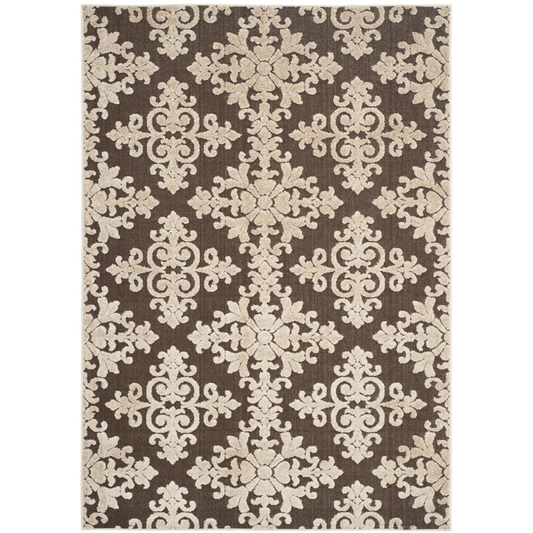 Brown and Cream Geometric Floral Indoor/Outdoor Rug