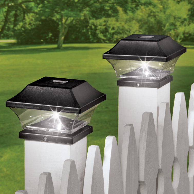 Black Solar Powered LED Fence Post Cap Lights, Set of 2