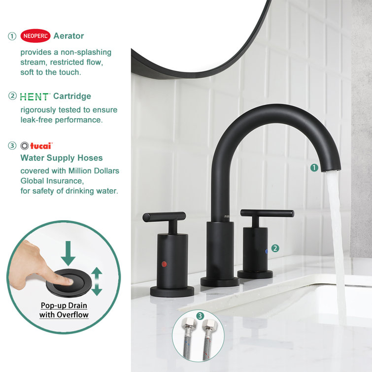 Brushed Nickel Widespread Bathroom Faucet with Metal Handles