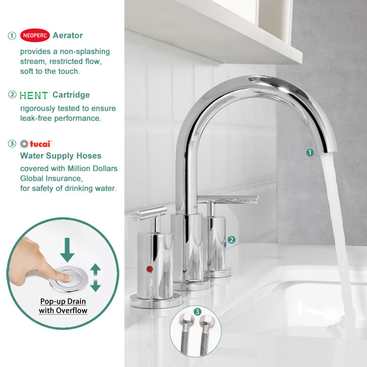 Brushed Nickel Widespread Bathroom Faucet with Metal Handles