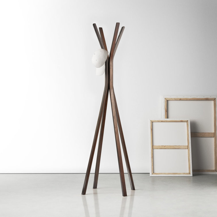 Mid-Century Modern 4-Hook Walnut Oak Plywood Coat Rack