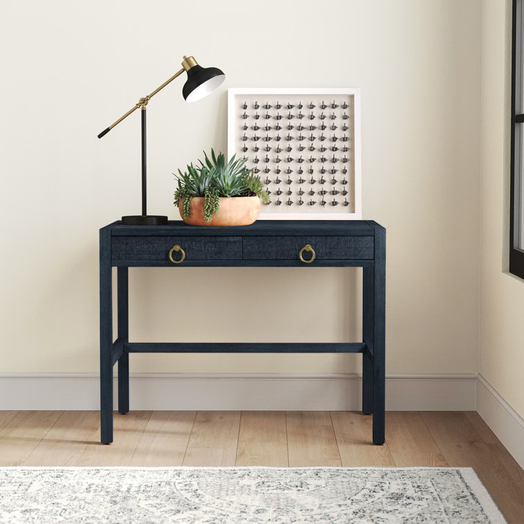 Elin 116'' Navy Minimalist Wood Writing Desk with Drawers