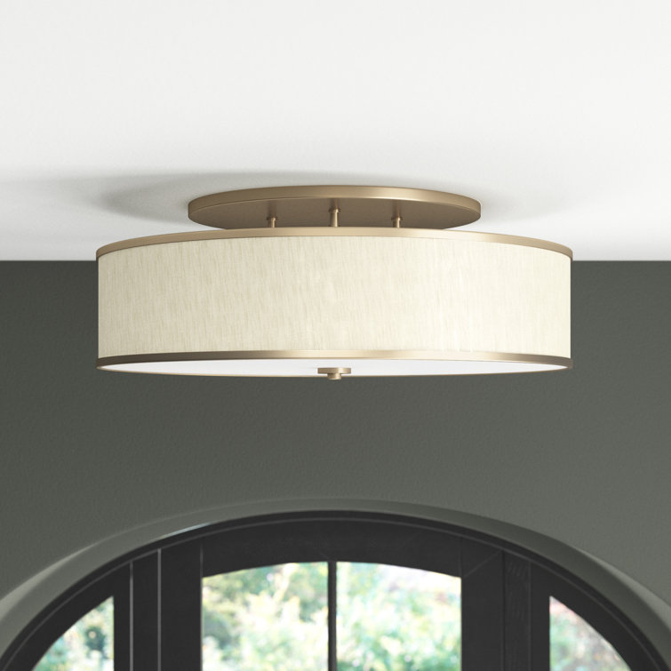 Sunset Gold Drum Semi-Flush Mount with Cream Linen Shade
